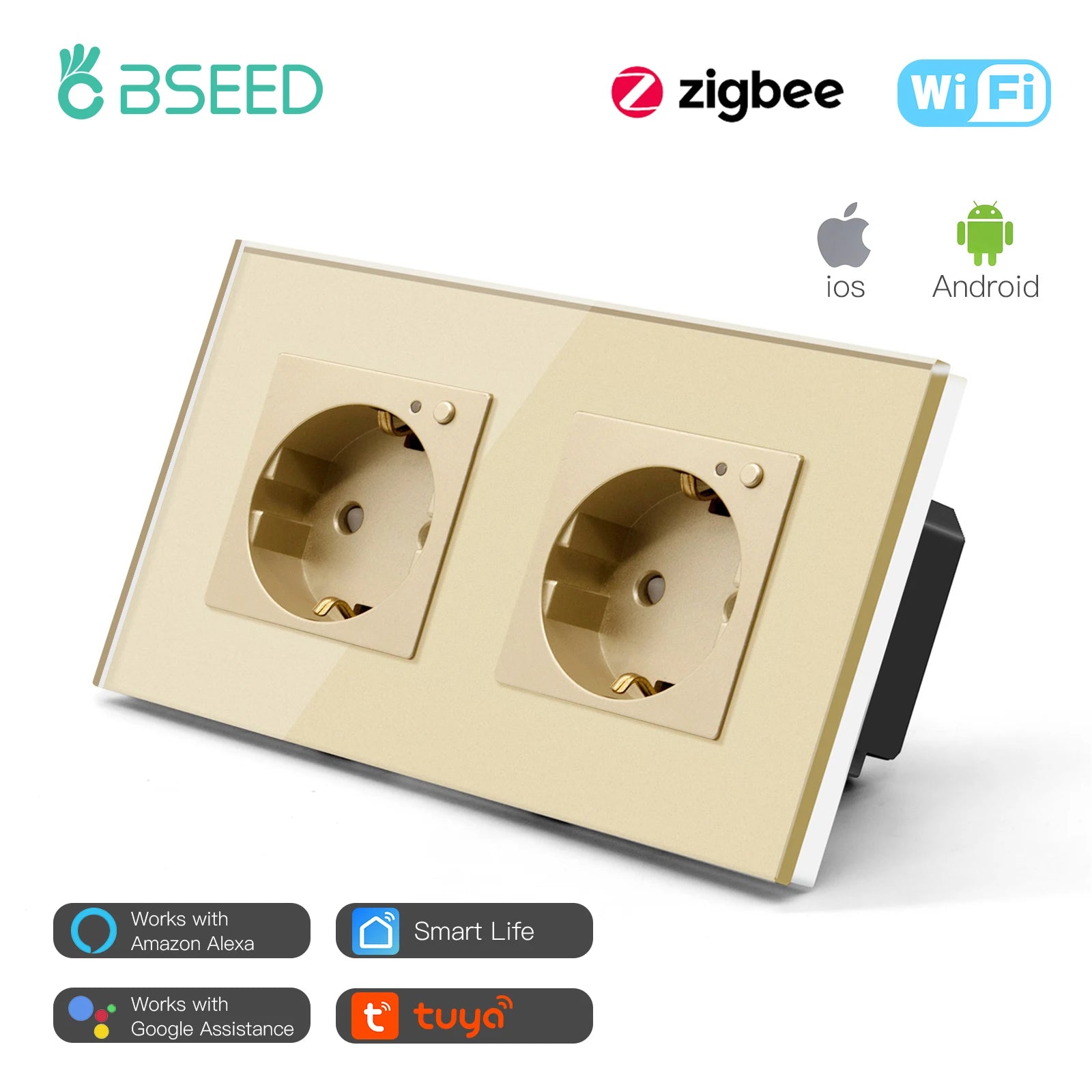 Bseed 16A Glass Panel Wireless ZigBee Control Smart Power Socket