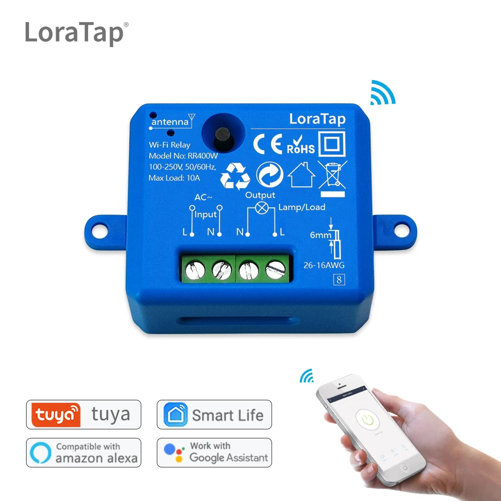 LoraTap 10A Plastic Smart WiFi Remote Control Light Switch Module