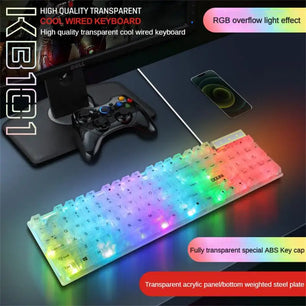 98 Keys USB Support Wired Mechanical RGB Backlit Gaming Keyboard