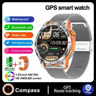 Silica Gel GPS Sports Fitness Monitoring Bluetooth Round Smart Watch