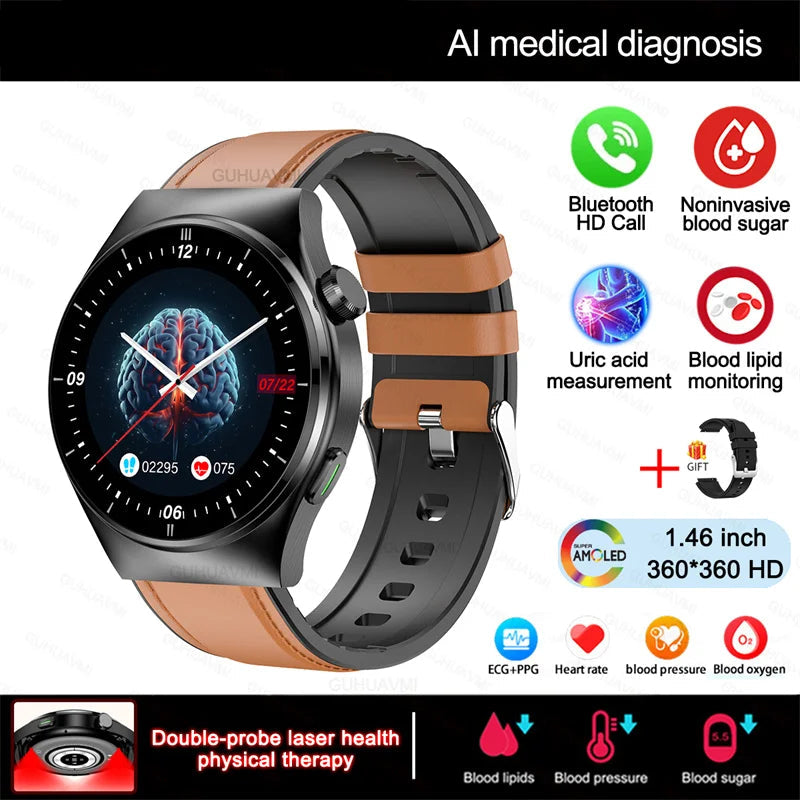 Fine Steel Medical Grade Health Bluetooth Round Smart Watch