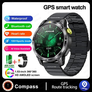 Silica Gel GPS Sports Fitness Monitoring Bluetooth Round Smart Watch