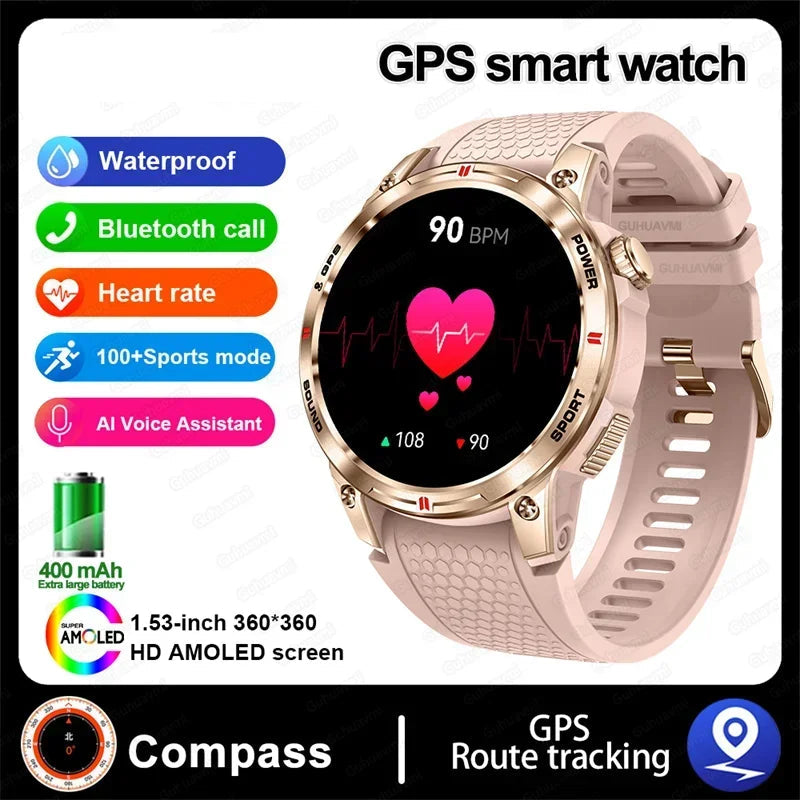 Silica Gel GPS Sports Fitness Monitoring Bluetooth Round Smart Watch