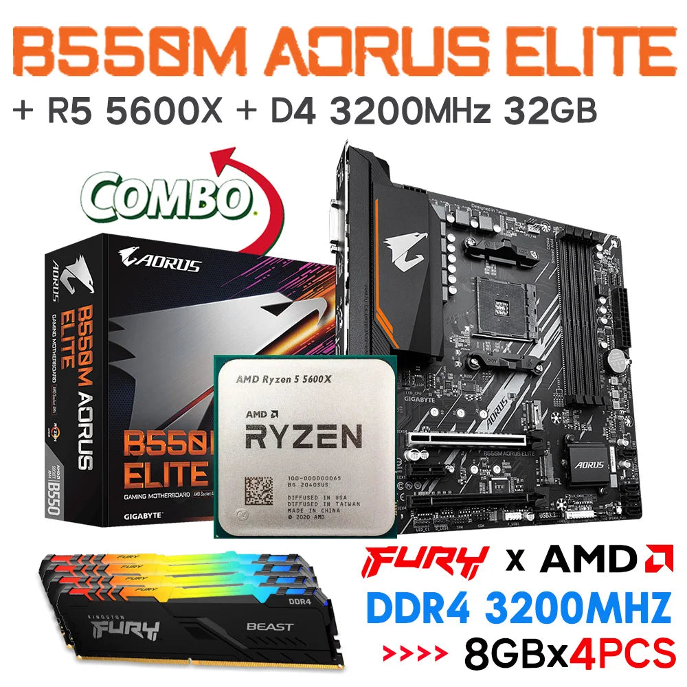 AMD B550M Desktop Motherboard Set With AMD R5 5600X 3200MHz RAM