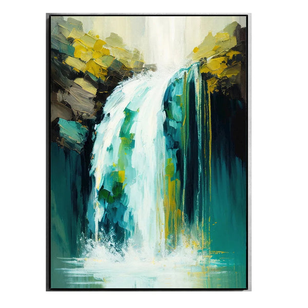 100% Canvas Modern Water Fall Handmade Elegant Artwork Oil Painting