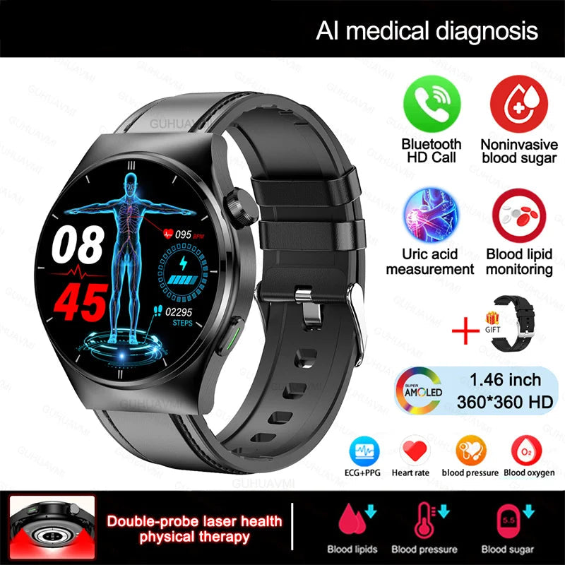 Fine Steel Medical Grade Health Bluetooth Round Smart Watch