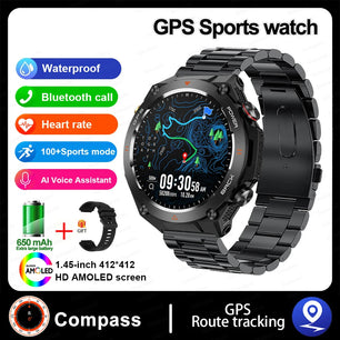 Stainless Steel GPS Track Bluetooth Waterproof Round Smart Watch