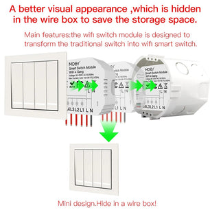 Moes 250V Plastic Automatic WIFI Smart Light Switch Modules