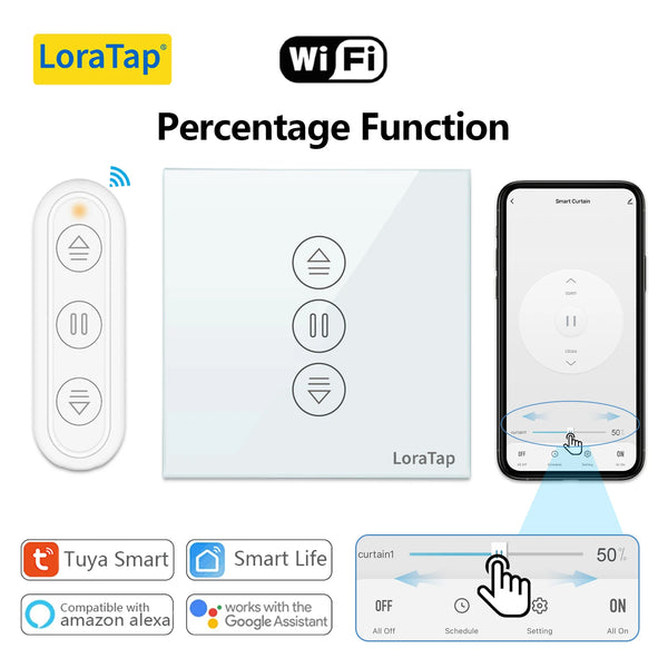 LoraTap 240V 600W Plastic WiFi Rolling Blinds Curtain Switch