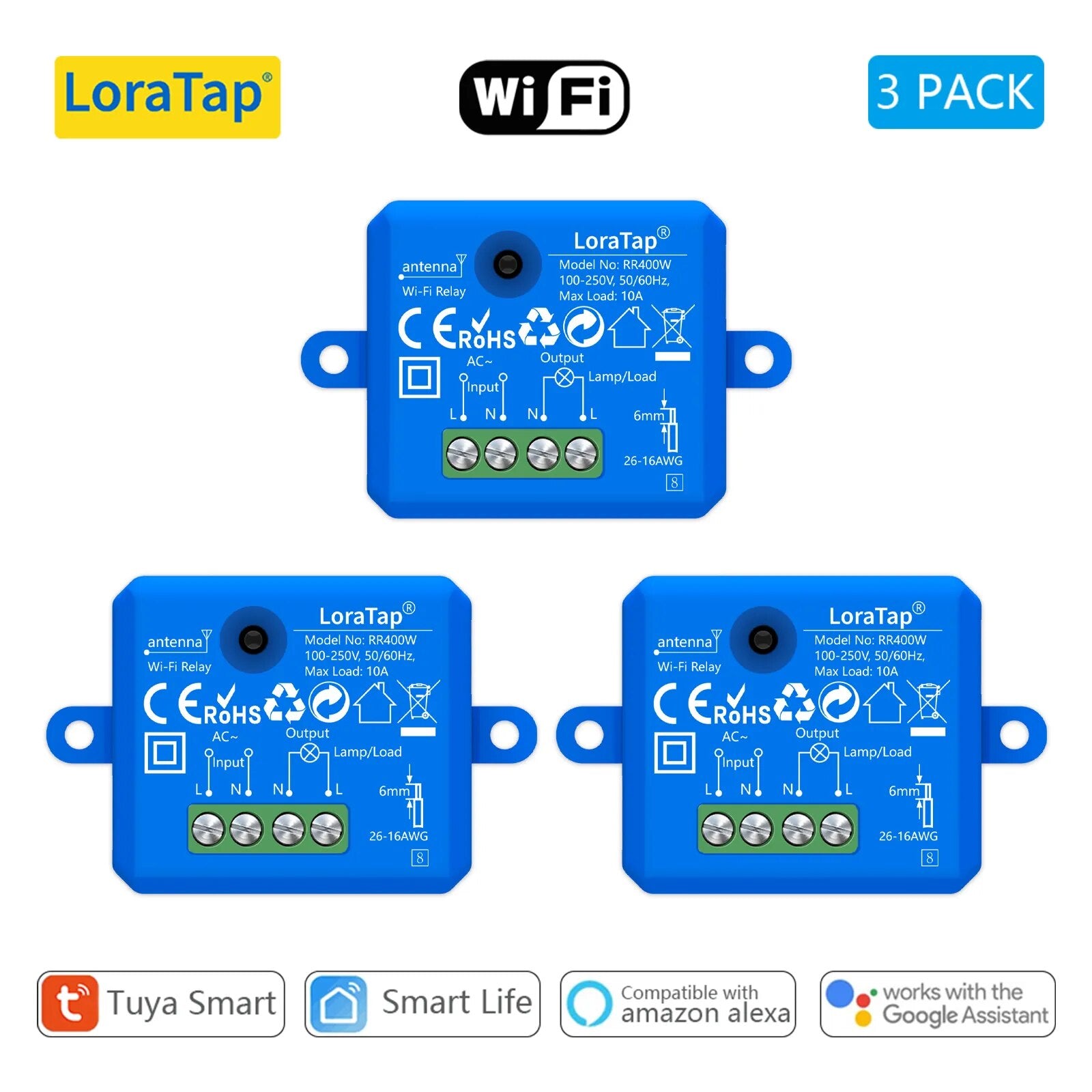 LoraTap 10A Plastic Wireless Switch Socket Relay Module Kit