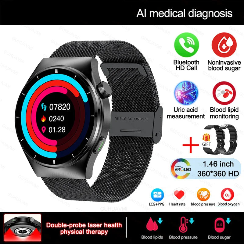 Fine Steel Medical Grade Health Bluetooth Round Smart Watch