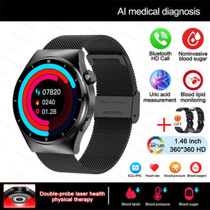 Fine Steel Medical Grade Health Bluetooth Round Smart Watch