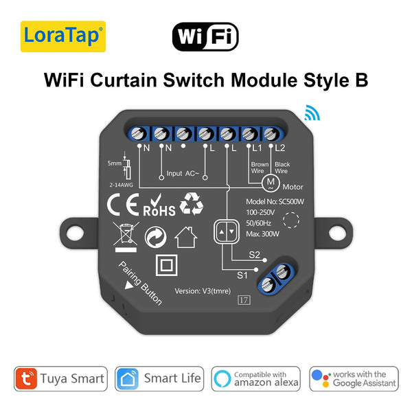 LoraTap 240V Plastic WiFi ZigBee Rolling Blinds Curtain Switch