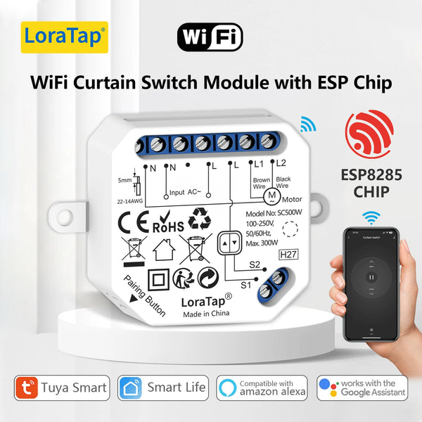 LoraTap 240V 300W Plastic WiFi Rolling Blinds Curtain Switch