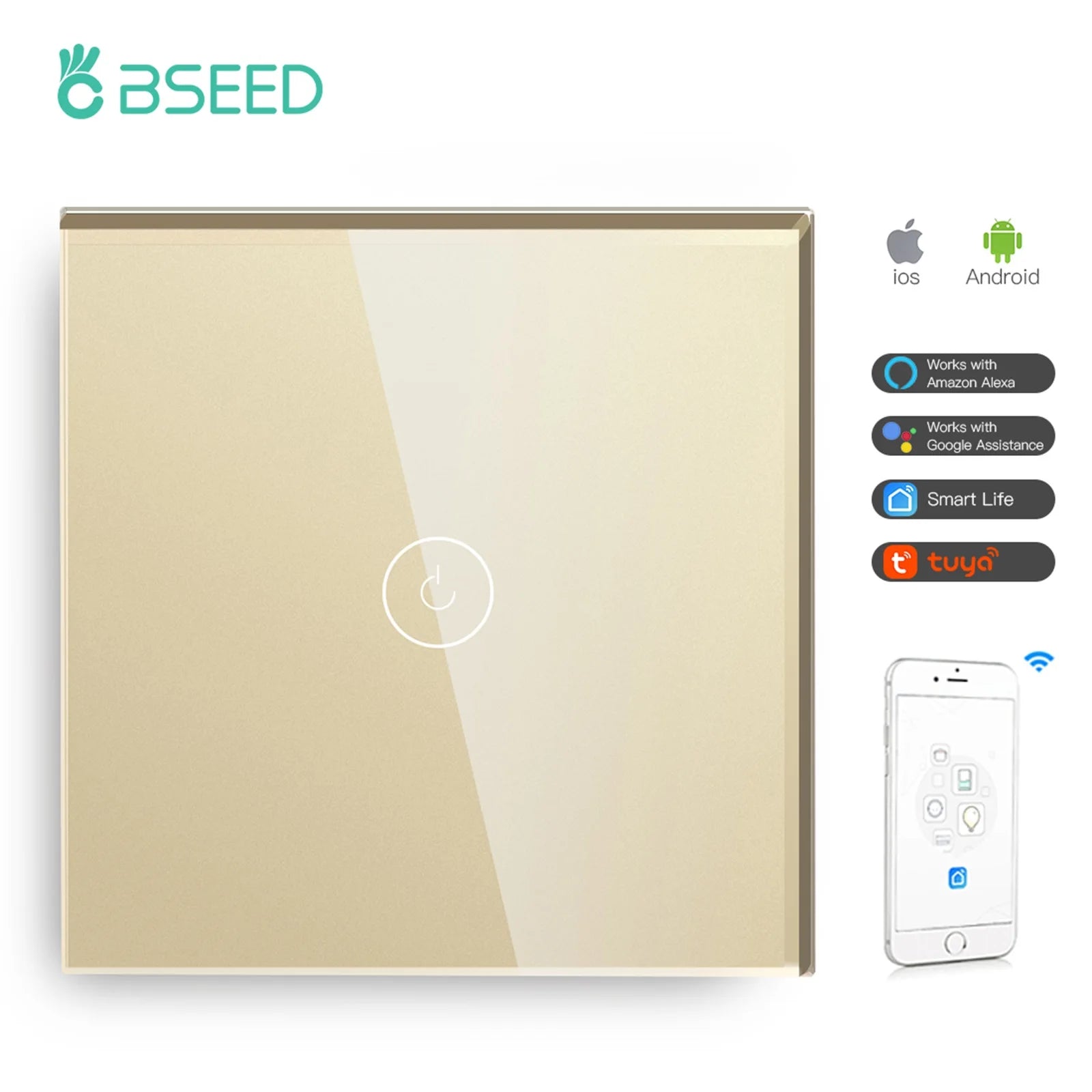 Bseed Alloy 4 Gang 1 Way Crystal Glass Panel Light Touch Switch