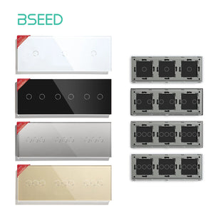 Bseed 10A Alloy 3 Gang Crystal Glass Panel Wall Light Touch Switch