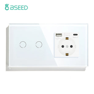 Bseed 16A Alloy 3 Gang Crystal Glass Panel Wall Light Touch Switch