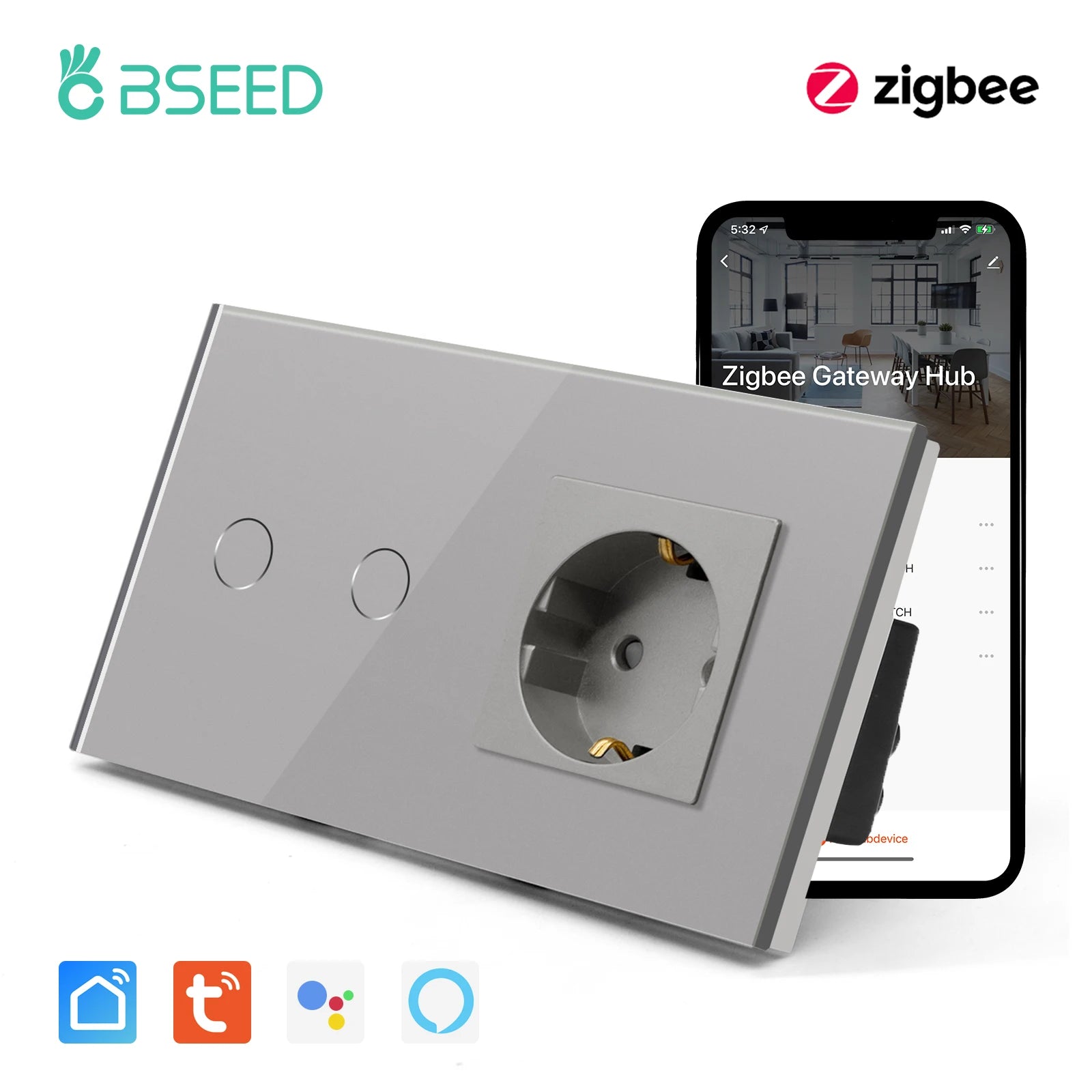 Bseed 16A Alloy 3 Gang Crystal Glass Panel Wall Light Touch Switch