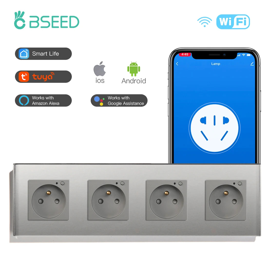 Bseed 16A Glass Panel Wireless WIFI Control Smart Power Socket