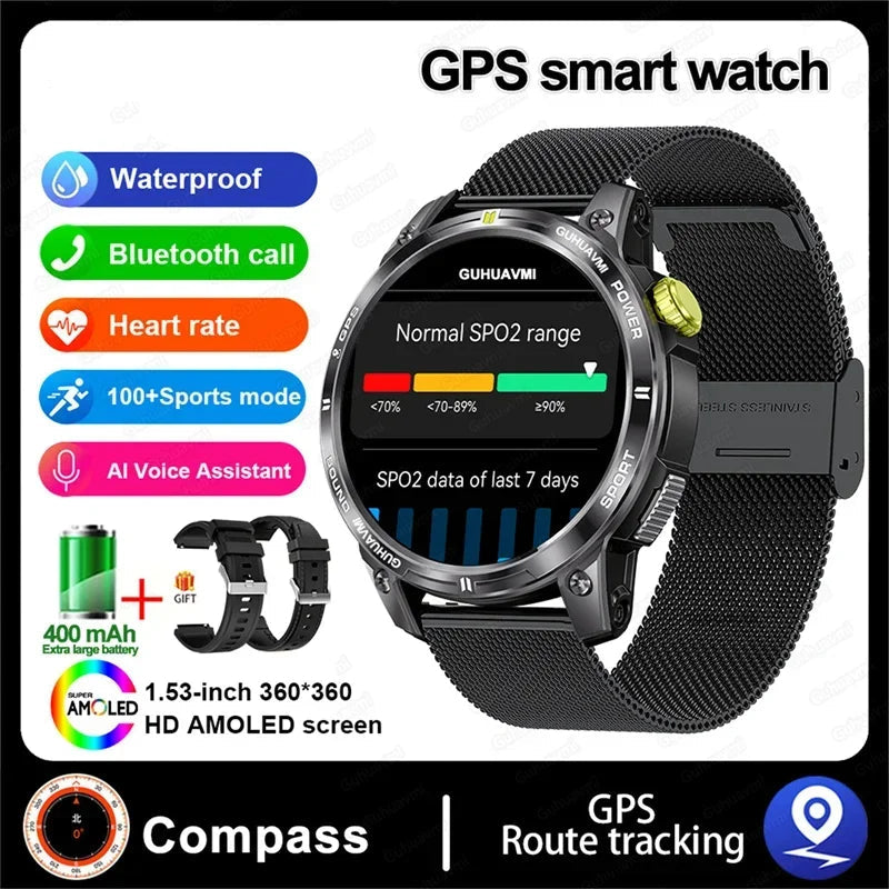 Silica Gel GPS Sports Fitness Monitoring Bluetooth Round Smart Watch