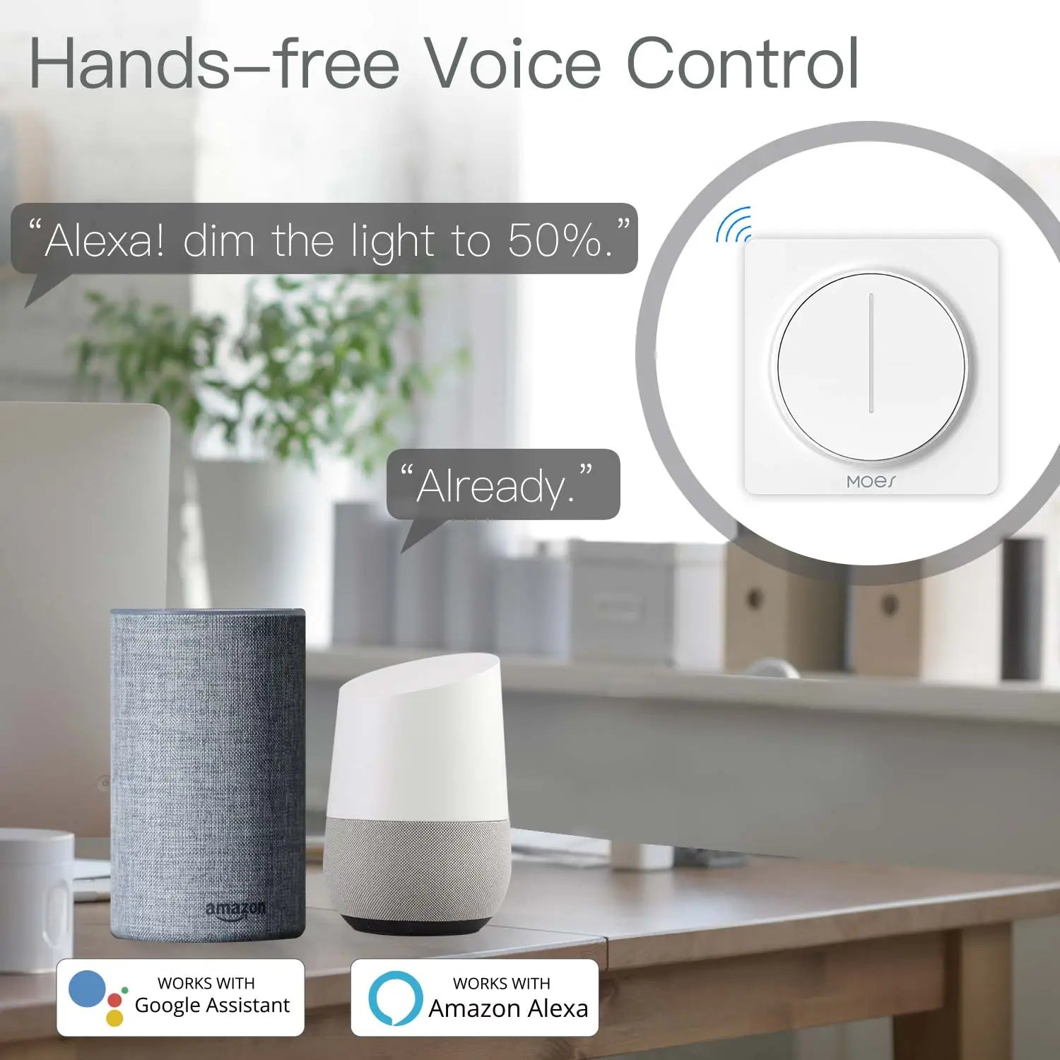 Moes Plastic Panel WIFI Smart Rotary/Touch Light Dimmer Switch