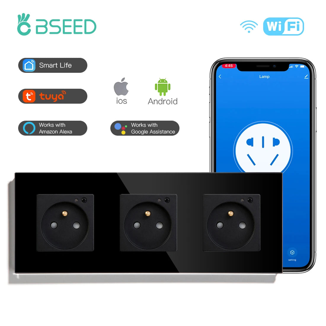 Bseed 16A Glass Panel Wireless WIFI Control Smart Power Socket