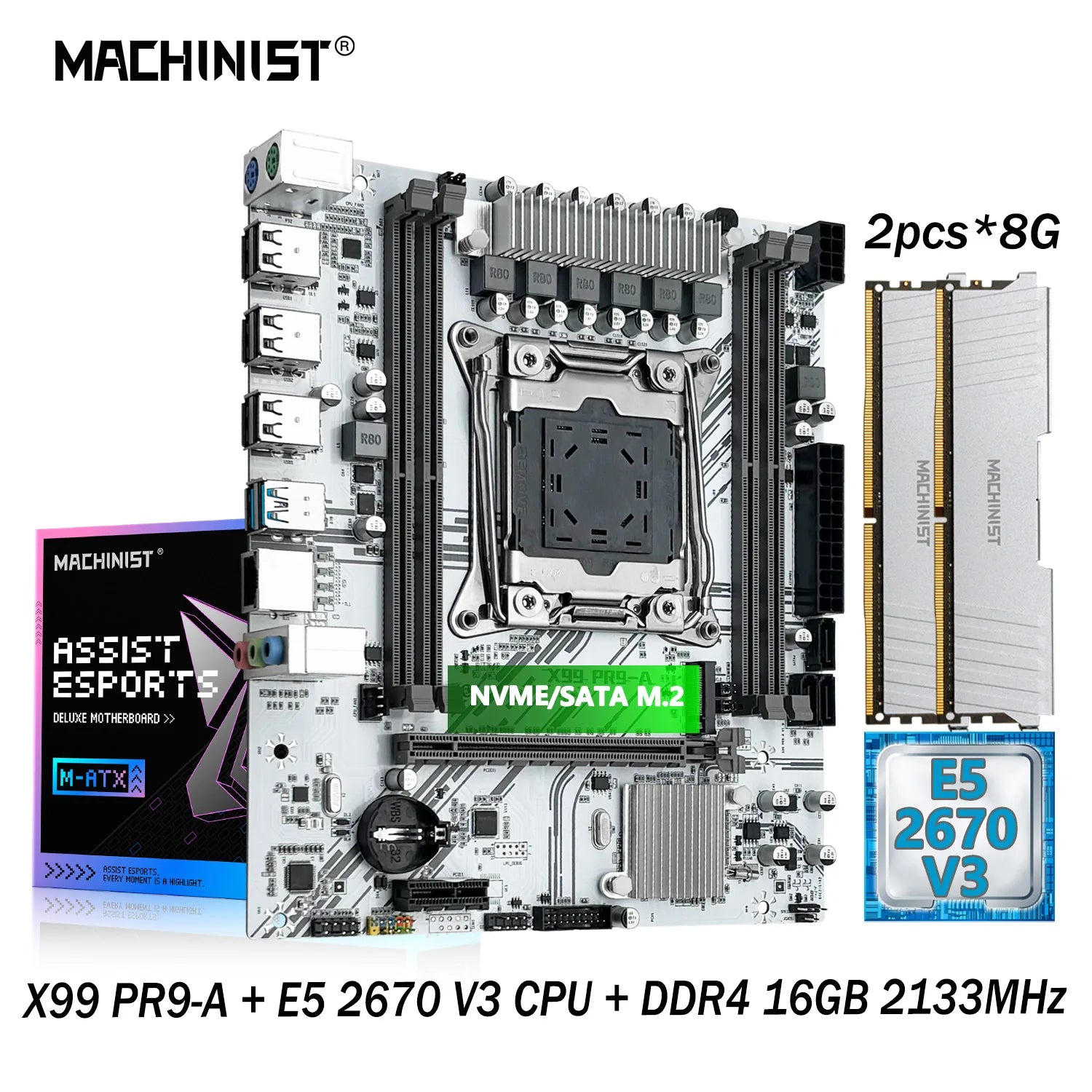 Machinist X99 PR9 Intel Xeon E5 2670 V3 Desktop Motherboard Set