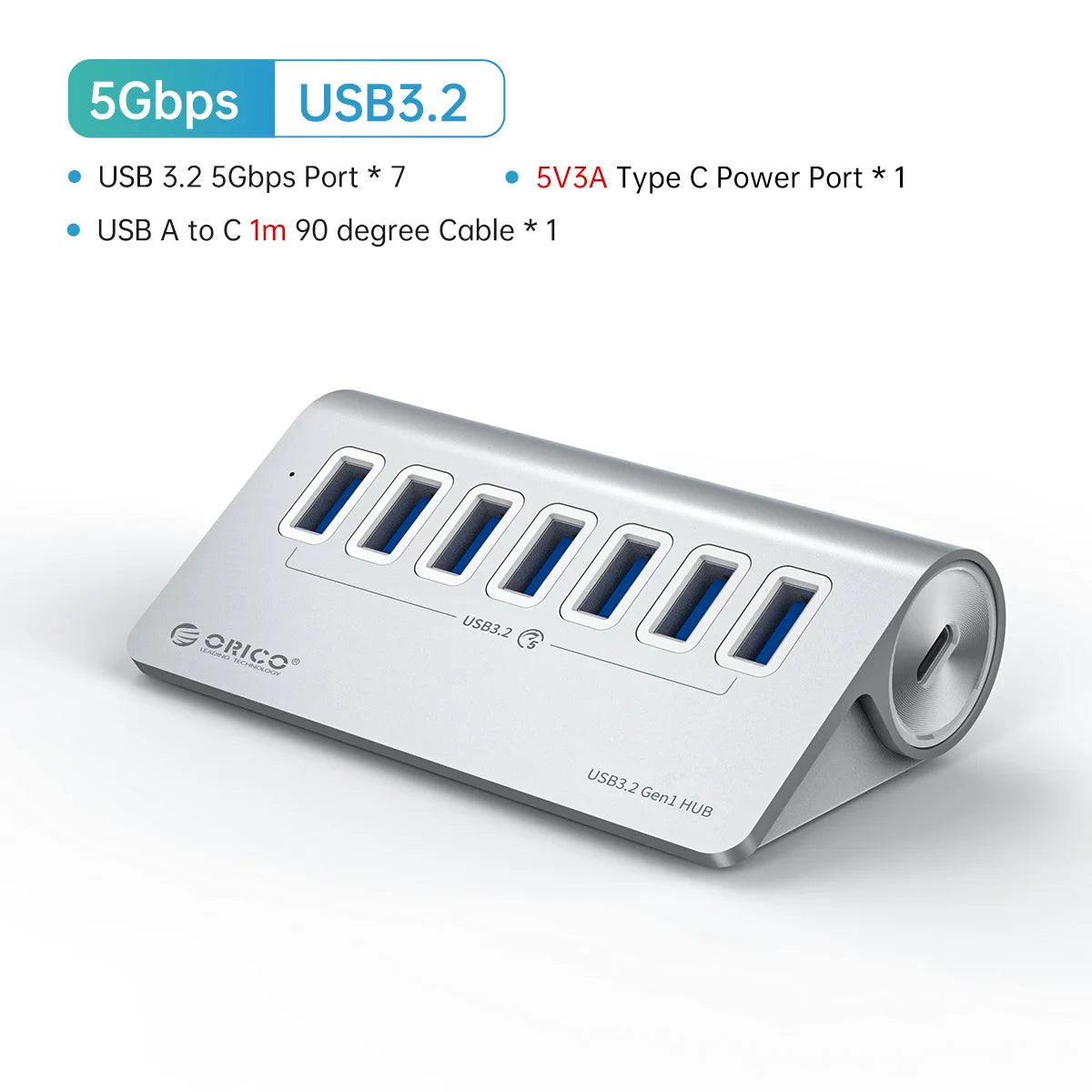 Orico 7 Ports Aluminum Alloy USB 3.2 Splitter Docking Station Hub