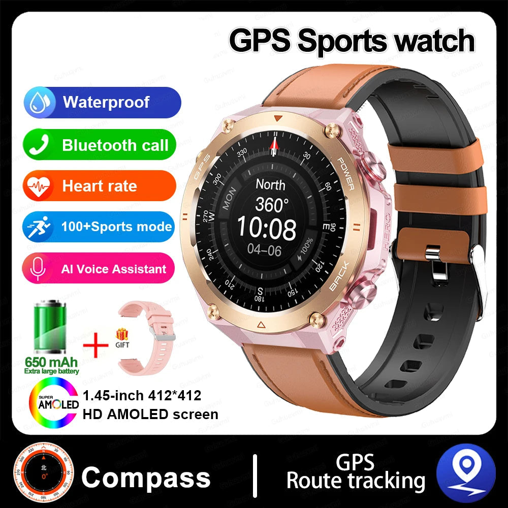 Stainless Steel GPS Track Bluetooth Waterproof Round Smart Watch