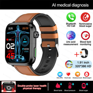 Stainless Steel Medical Grade Health Bluetooth Square Smart Watch