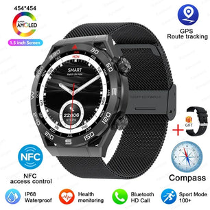 Stainless Steel GPS Motion Tracker Bluetooth Round Smart Watch