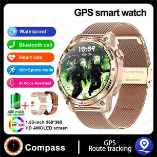 Silica Gel GPS Sports Fitness Monitoring Bluetooth Round Smart Watch