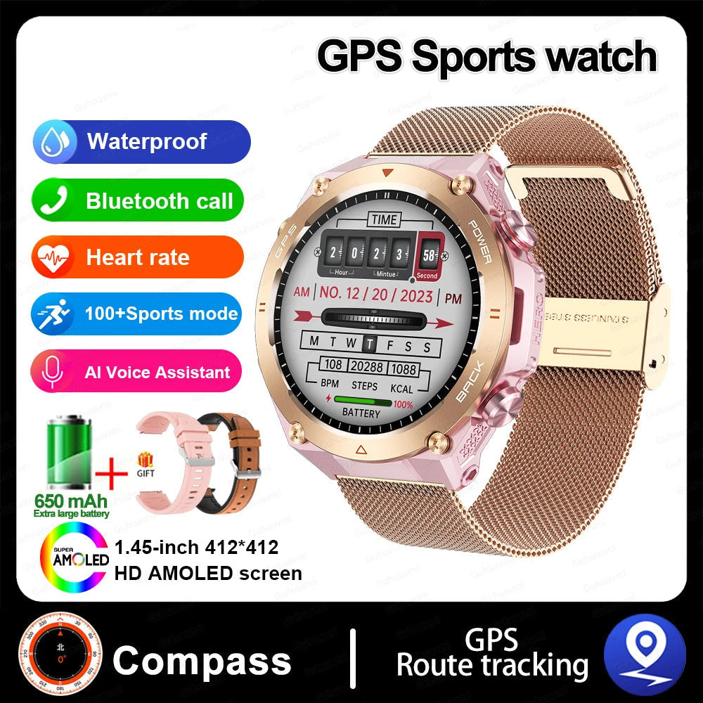 Stainless Steel GPS Track Bluetooth Waterproof Round Smart Watch