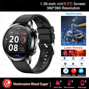 Stainless Steel ECG+PPG Health Bluetooth Round Shape Smart Watch