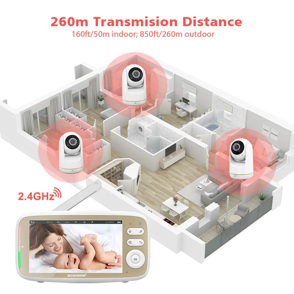 Boavision 720P Night Vision Larger Display Baby Monitor Camera