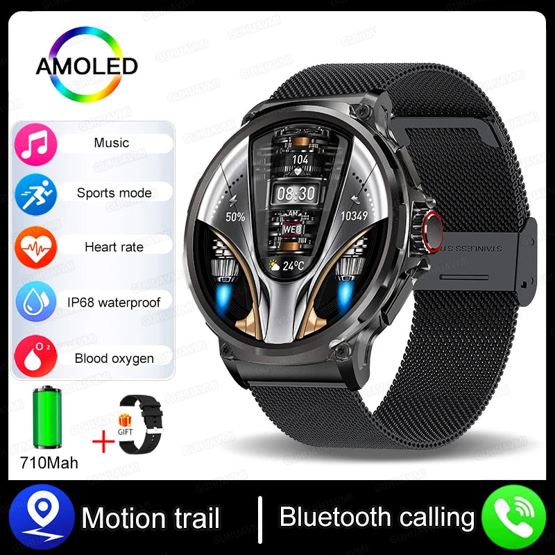 Stainless Steel GPS Track Bluetooth Ultra HD Round Smart Watch