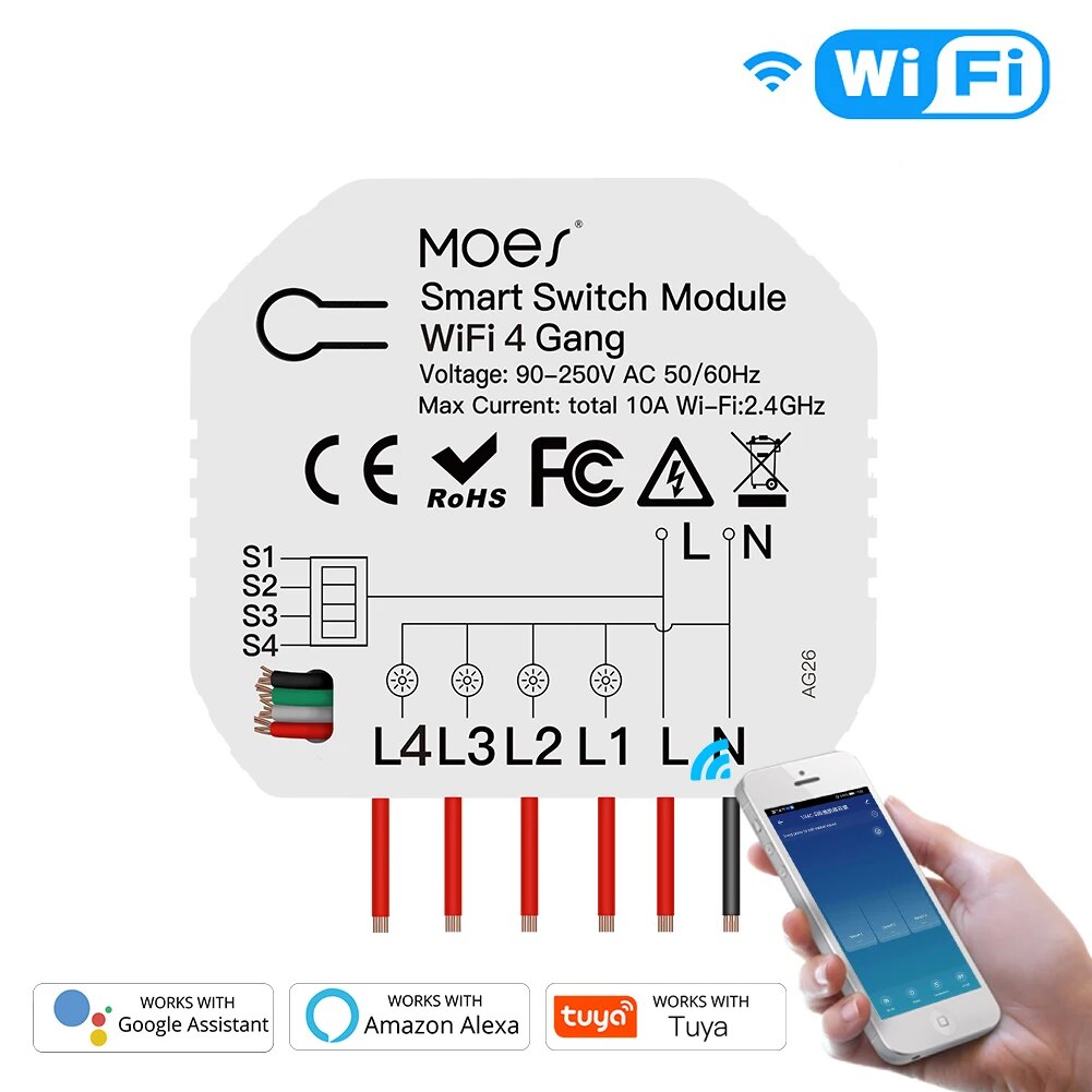 Moes 250V Plastic Automatic WIFI Smart Light Switch Modules