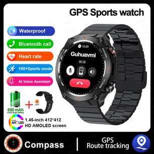 Stainless Steel GPS Track Bluetooth Waterproof Round Smart Watch