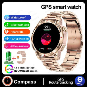 Silica Gel GPS Sports Fitness Monitoring Bluetooth Round Smart Watch