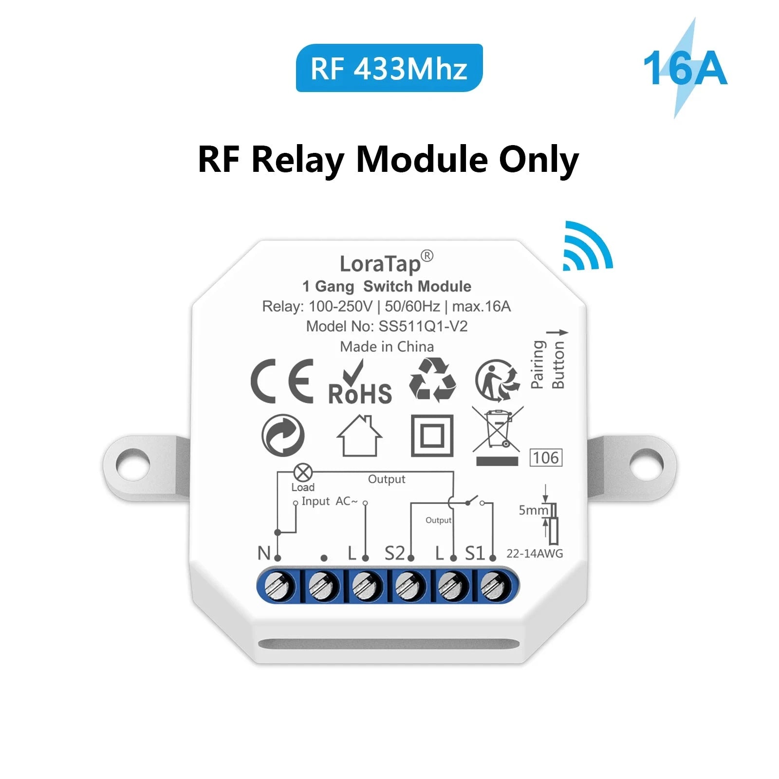 16A Plastic Wireless Remote Control Switch Module Kit For Light