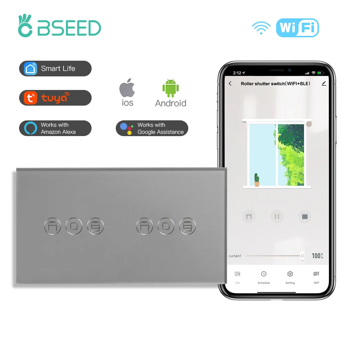 Bseed Alloy Multi Gang Roller Shutter APP Control Wifi Switch