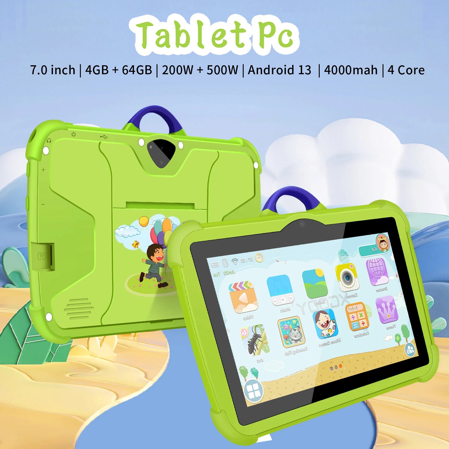 4000mAh Type-C USB 4GB RAM 64GB ROM 7 Inches Android Touch Tablet