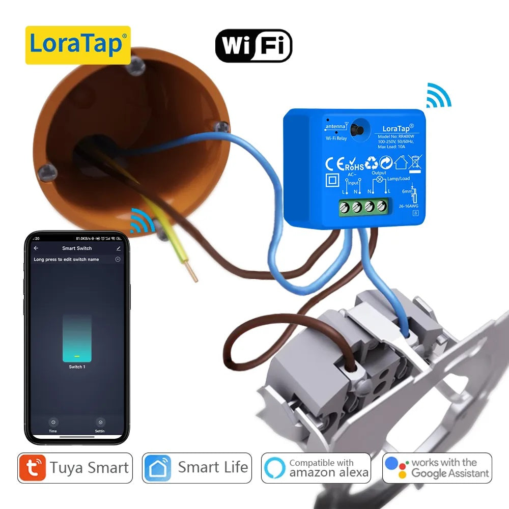 LoraTap 10A Plastic Wireless Switch Socket Relay Module Kit