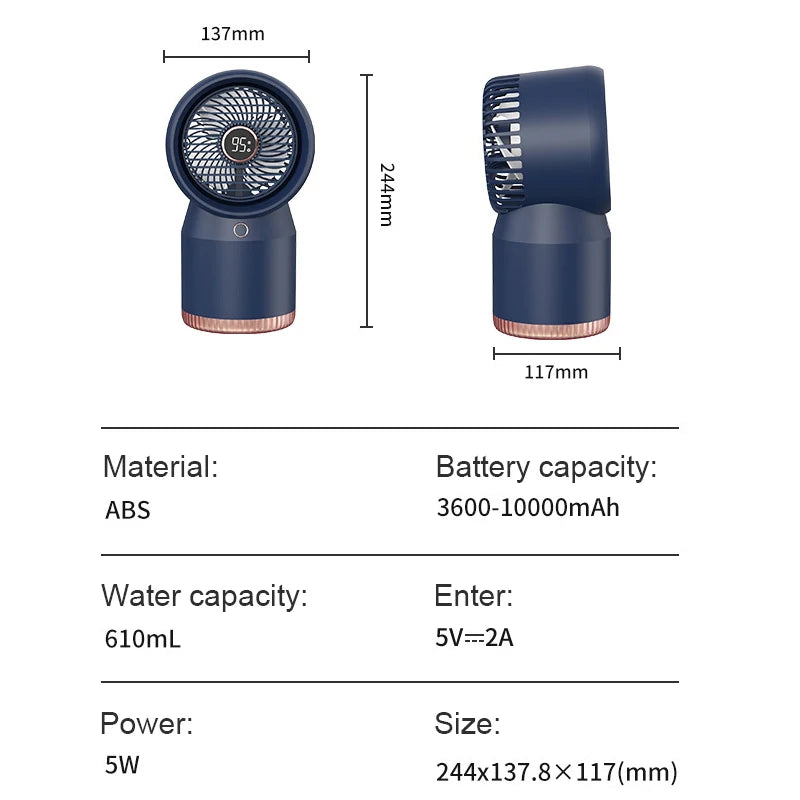 2-IN-1 610ML Spray Mist Discharge Portable Humidifier Cooling Fan