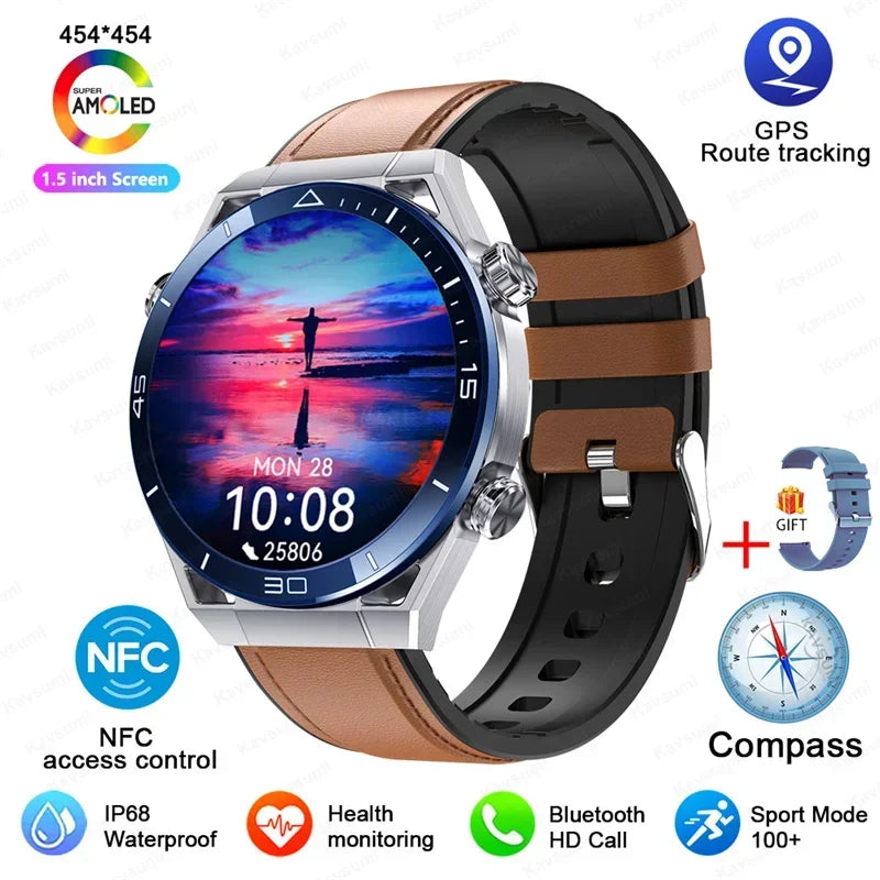 Stainless Steel GPS Motion Tracker Bluetooth Round Smart Watch