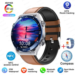 Stainless Steel GPS Motion Tracker Bluetooth Round Smart Watch