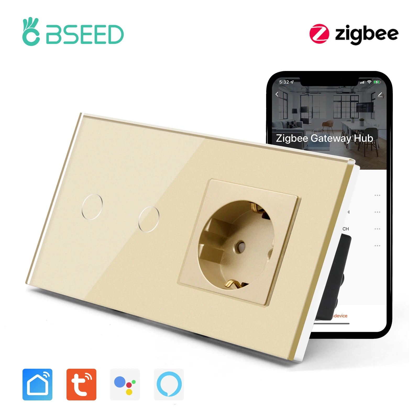 Bseed 16A Alloy 3 Gang Crystal Glass Panel Wall Light Touch Switch