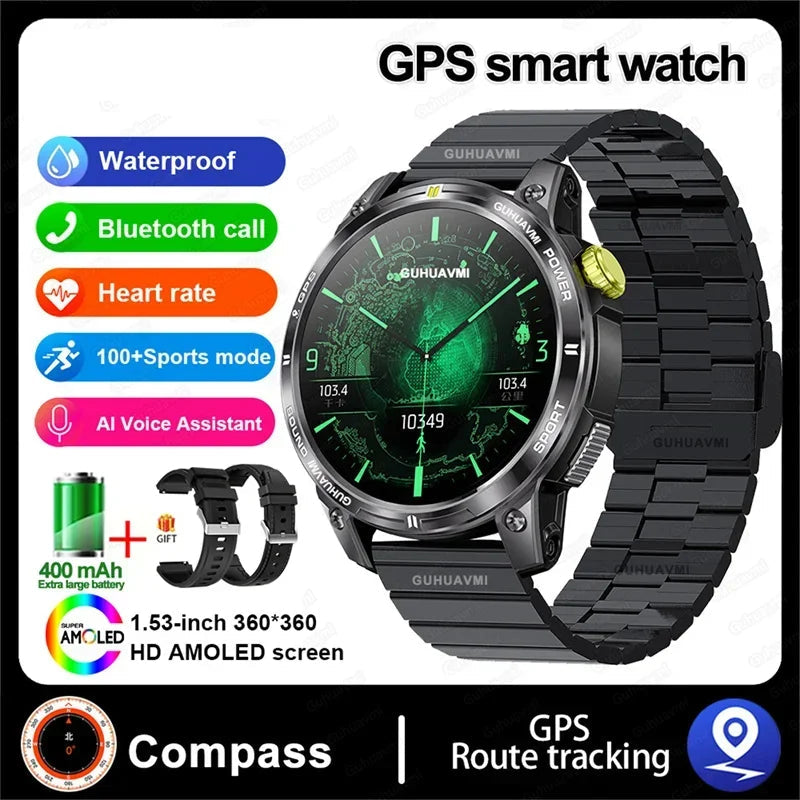 Silica Gel GPS Sports Fitness Monitoring Bluetooth Round Smart Watch