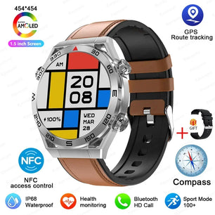 Stainless Steel GPS Motion Tracker Bluetooth Round Smart Watch