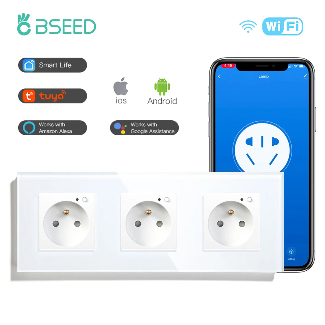 Bseed 16A Glass Panel Wireless WIFI Control Smart Power Socket